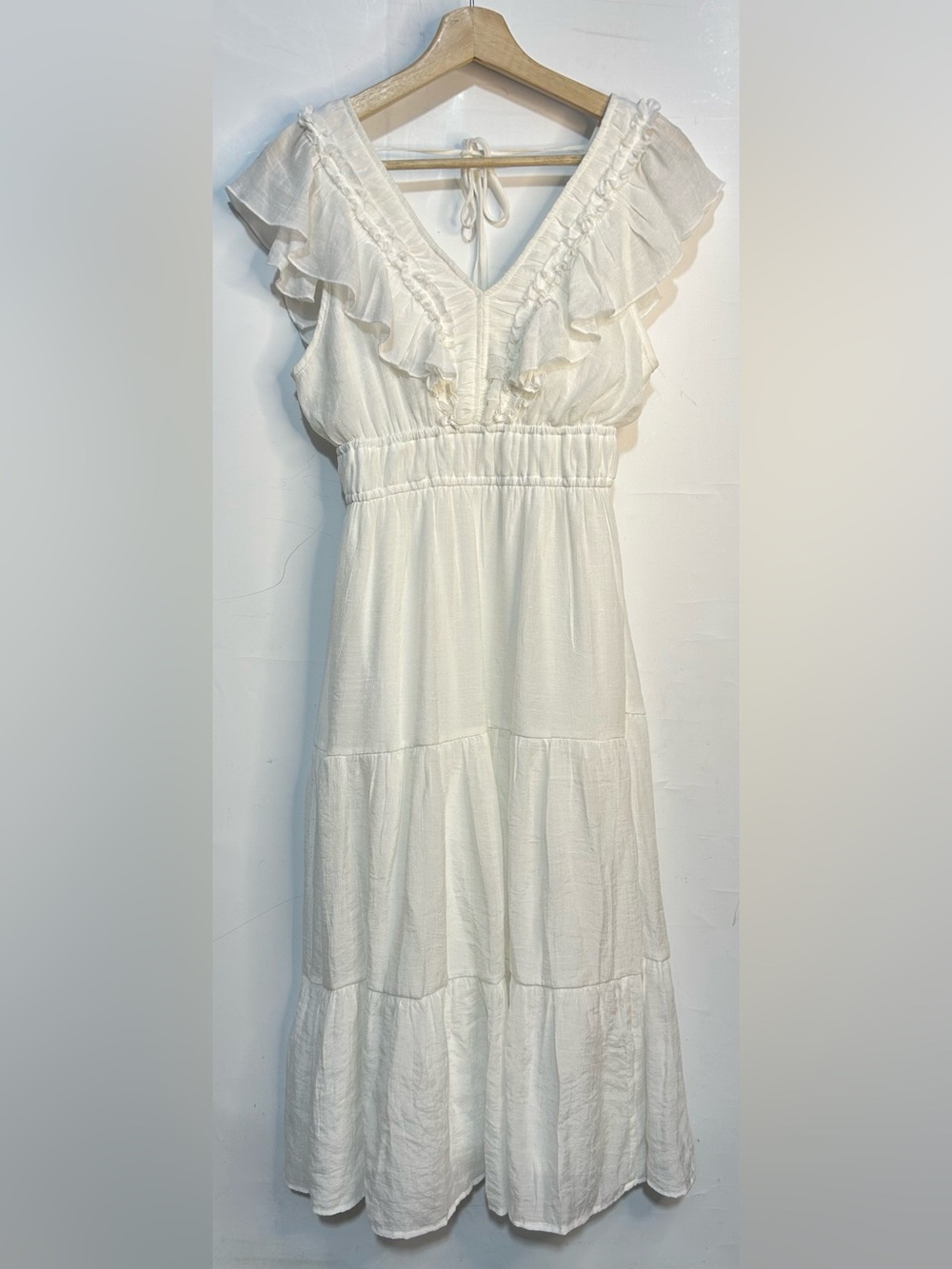 Indigo Rose White Flutter Sleeve Tiered Maxi Dress Medium